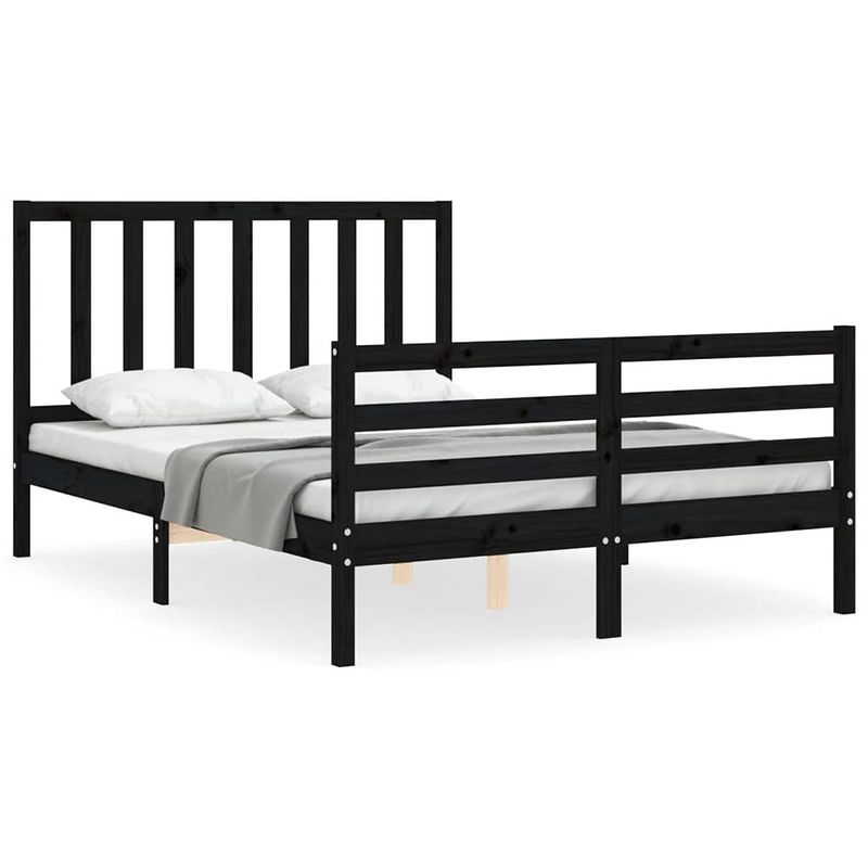 Foto van The living store houten bedframe - grenenhout - multiplex lattenbodem - 205.5 x 145.5 x 100 cm - zwart