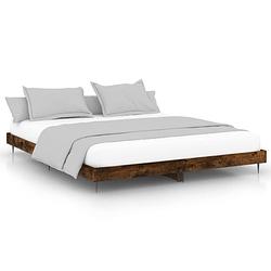 Foto van The living store bedframe - gerookt eiken - 203 x 143 x 20 cm - duurzaam materiaal