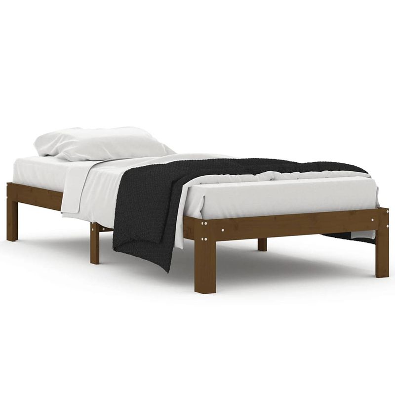 Foto van The living store - bedframe - eenpersoonsbed - 203.5 x 93.5 x 30 cm - massief grenenhout - honingbruin - geschikt voor