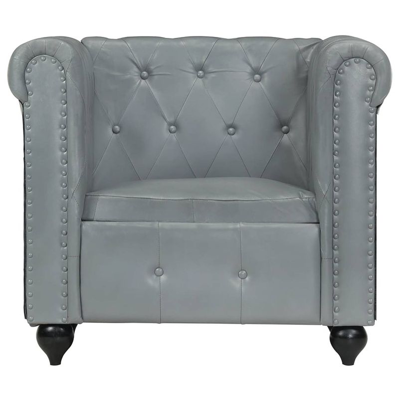 Foto van The living store chesterfield fauteuil - grijs - echt leer - 89 x 76 x 75 cm - massief mangohout