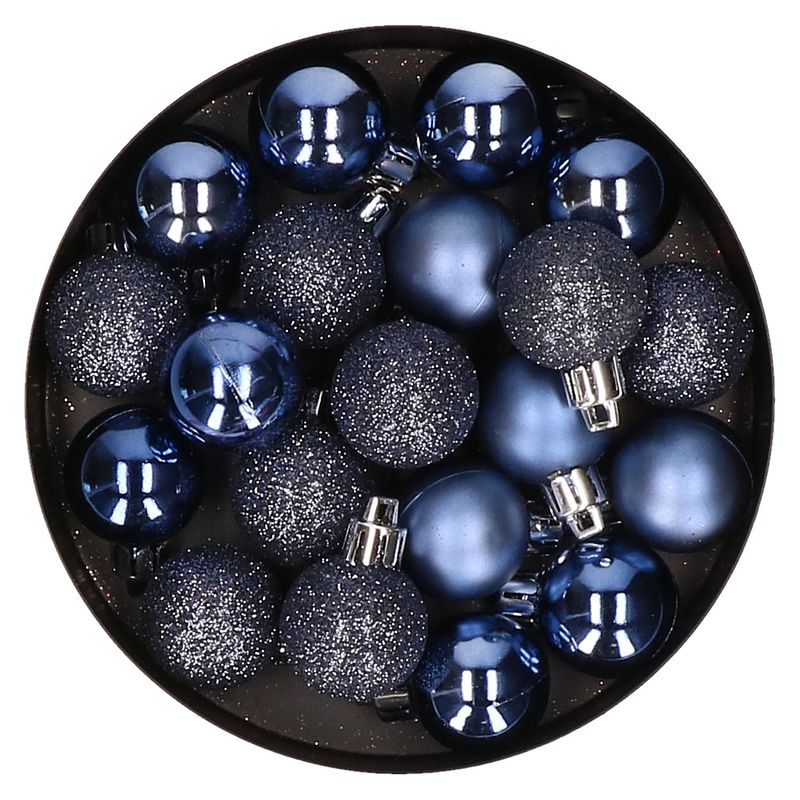Foto van 20x stuks kleine kunststof kerstballen donkerblauw 3 cm - kerstbal