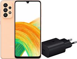 Foto van Samsung galaxy a33 128gb oranje 5g + samsung 25 watt snellader zwart