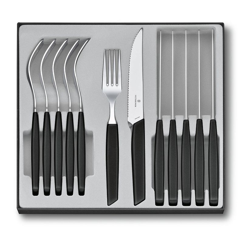 Foto van Victorinox bestekset swiss modern - 12-delig - zwart - steakmes/vork