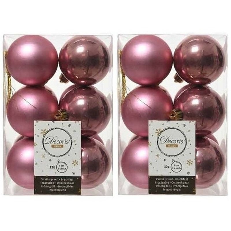Foto van 72x kunststof kerstballen glanzend/mat oud roze 6 cm kerstboom versiering/decoratie - kerstbal