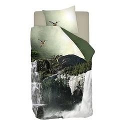 Foto van Snoozing waterfalls - flanel - dekbedovertrek - eenpersoons - 140x200/220 cm - groen