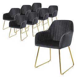 Foto van Ml-design eetkamerstoelen set van 8, fluwelen zitting, grijs, woonkamerstoel met rugleuning en armleuningen, keukenstoel