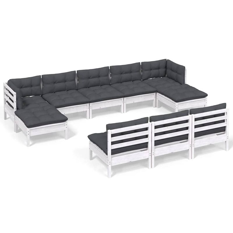 Foto van Vidaxl 10-delige loungeset met kussens grenenhout wit