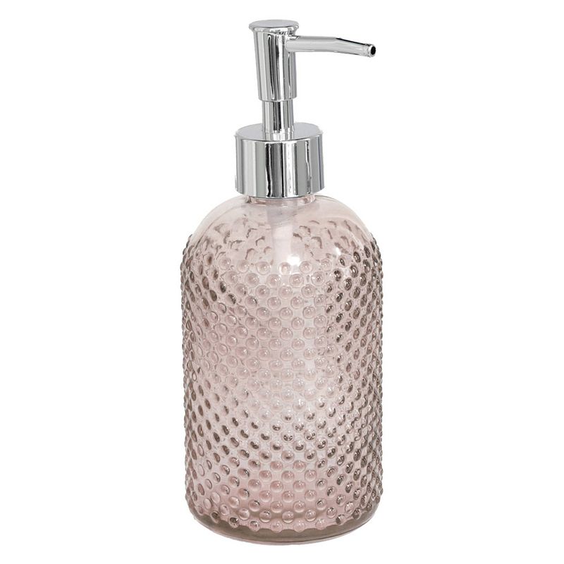 Foto van Zeeppompje/zeepdispenser oud roze kleur glas 410 ml - zeeppompjes