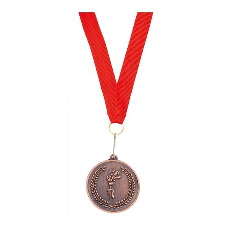 Foto van Sportprijzen - bronzen medaille derde prijs aan rood lint