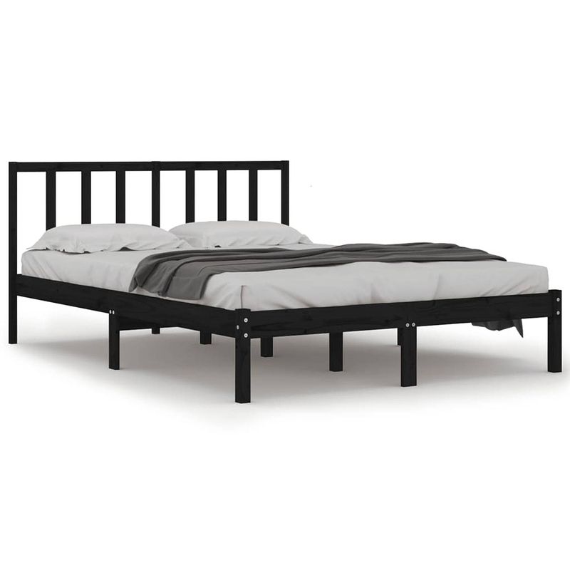 Foto van Vidaxl bedframe massief grenenhout zwart 150x200 cm 5ft king size