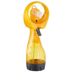 Foto van Cepewa ventilator/waterverstuiver voor in je hand - verkoeling in zomer - 25 cm - geel - handventilatoren