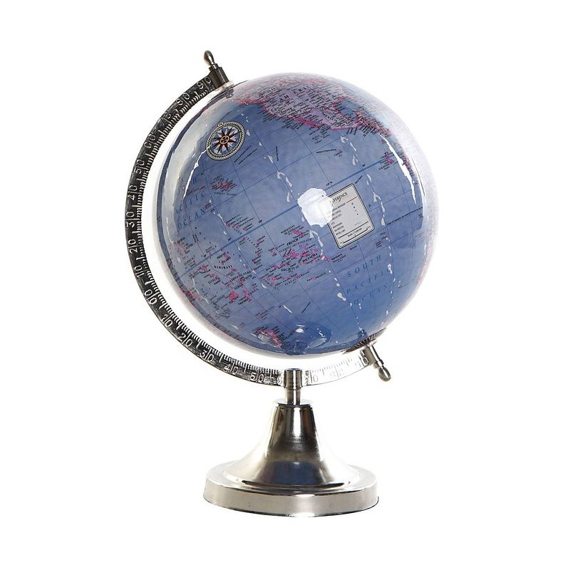 Foto van Decoratie wereldbol/globe blauw op aluminium voet 20 x 32 cm - wereldbollen