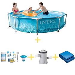 Foto van Intex zwembad - metal frame - strandzijde - 305 x 76 cm - inclusief ways onderhoudspakket, filterpomp & grondzeil