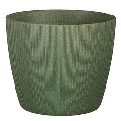 Foto van Plantenpot/bloempot kunststof donkergroen ribbels patroon - d22/h22 cm - plantenpotten