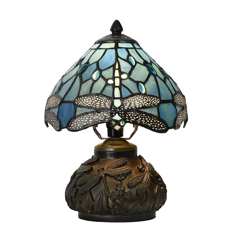 Foto van Lumilamp tiffany tafellamp ø 20x28 cm blauw glas libelle tiffany bureaulamp blauw tiffany bureaulamp