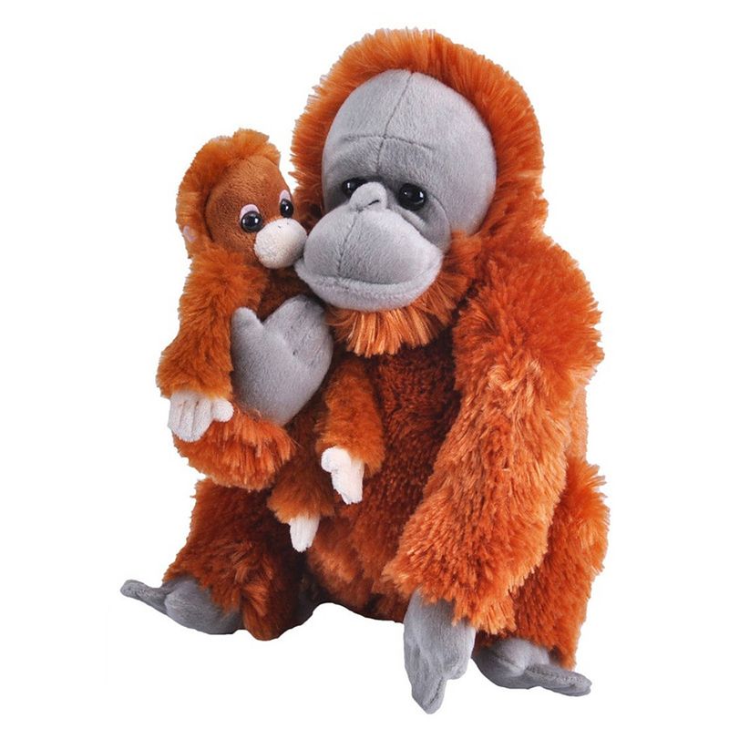 Foto van Pluche bruine orang oetan met jong knuffel 38 cm - apen dieren knuffels - speelgoed voor kinderen