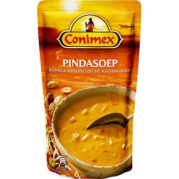 Foto van 2 zakken soep a 570 ml, pakken cupasoup a 3 stuks of single verpakkingen noodles of pasta | conimex pindasoep zak 570ml aanbieding bij jumbo