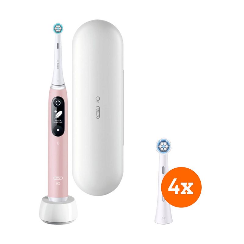 Foto van Oral-b io series 6 roze sensitive edition + io gentle care opzetborstels (4 stuks)