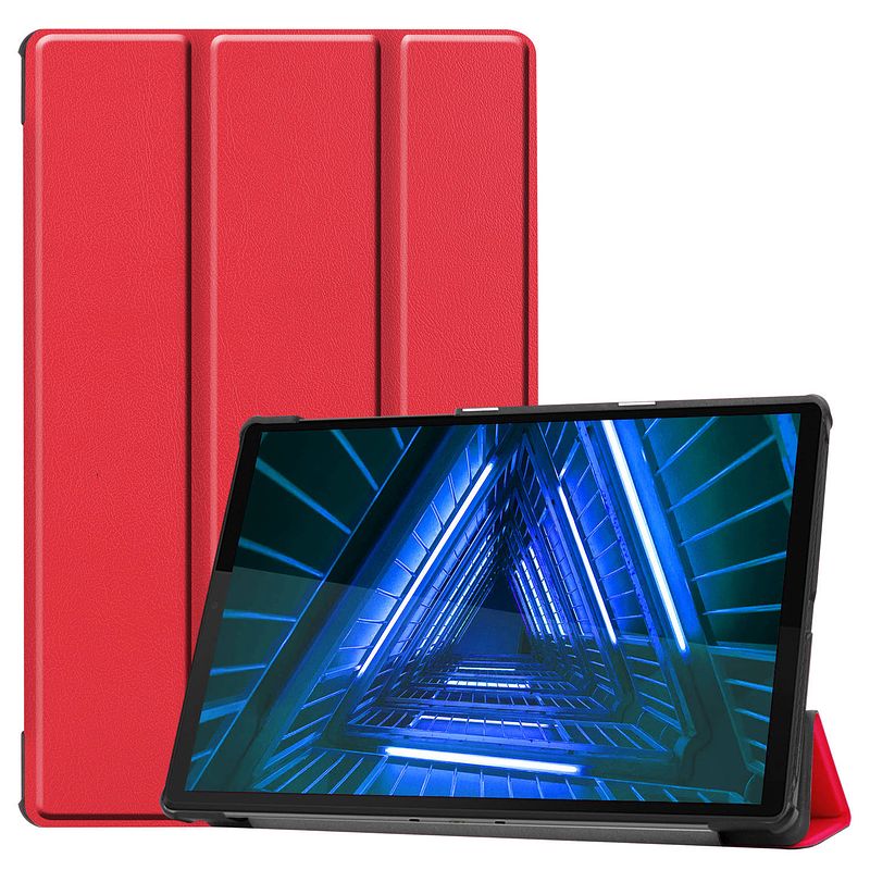 Foto van Basey lenovo tab m10 fhd plus hoes case - lenovo tab m10 fhd plus hoesje rood - lenovo tab m10 fhd plus book case cover