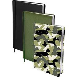 Foto van Assortiment rekbare boekenkaften a4 - 2x army dots - 2x zwart - 2x groen