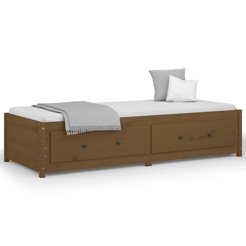 Foto van The living store massief grenenhouten bed - slaapbank - 205.5 x 85.5 x 44 cm - honingbruin