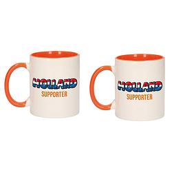 Foto van 2x stuks holland supporter popart mok/ beker oranje wit 300 ml - feest mokken