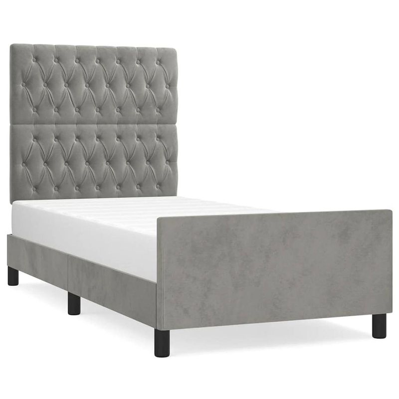 Foto van The living store bedframe - light grey - 203 x 103 x 118/128 cm - adjustable height - velvet - sturdy legs - plywood