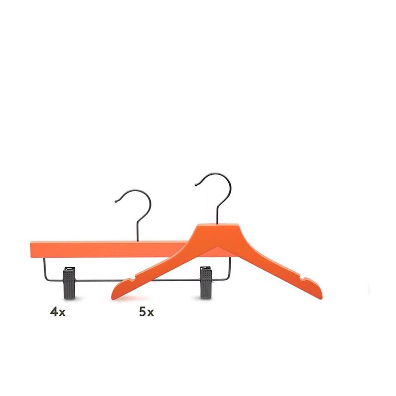 Foto van Relaxwonen - kinder kledinghangers - set van 9 - oranje - broek en kledinghangers - extra stevig