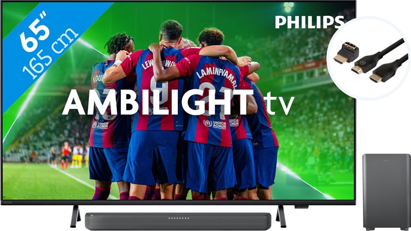 Foto van Philips 65pus8309 - ambilight (2024) + soundbar + hdmi kabel