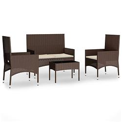 Foto van Vidaxl 4-delige loungeset met kussens poly rattan bruin