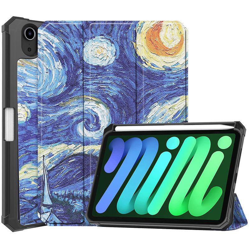 Foto van Basey ipad mini 6 hoesje kunstleer hoes case cover ipad mini 6-sterrenhemel