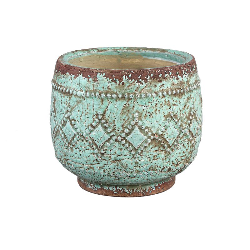 Foto van Ptmd jiske green terracotta pot earth rhombus round l