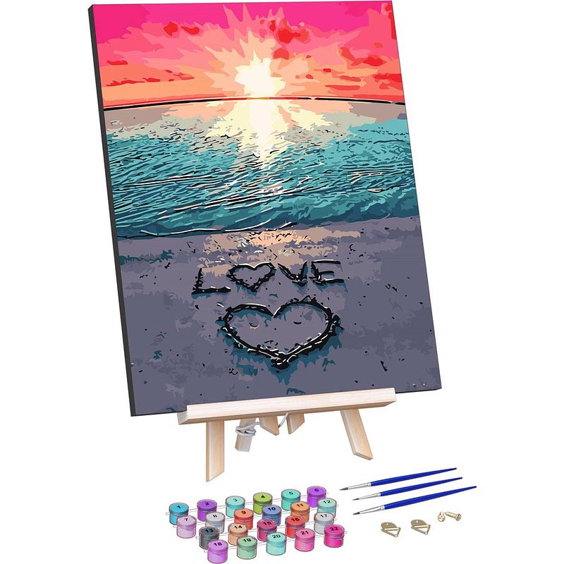 Foto van Rubye® schilderen op nummer volwassenen - zonsondergang - met canvas schildersdoek en penselen - 40x50cm