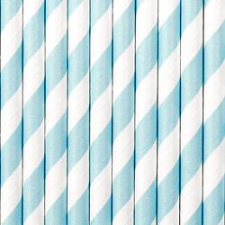 Foto van Drinkrietjes - papier - 10x - strepen wit/blauw - 19,5 cm - rietjes - drinkrietjes