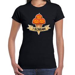 Foto van Bellatio decorations halloween verkleed t-shirt dames - pompoen - zwart - themafeest outfit - i scream l - feestshirts