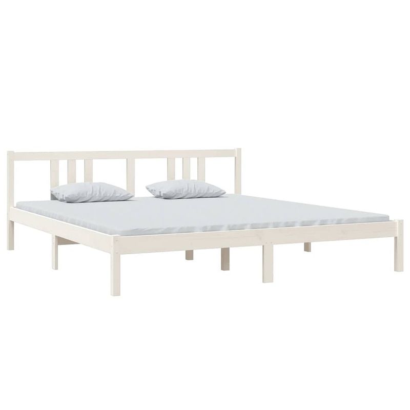 Foto van The living store houten bedframe - 205.5 x 185.5 x 69.5 cm - wit - massief grenenhout - geschikt voor 180 x 200 cm