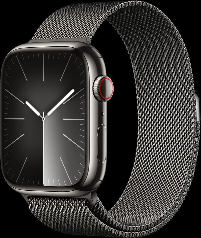 Foto van Apple watch series 9 4g 45mm grafiet rvs milanese polsband