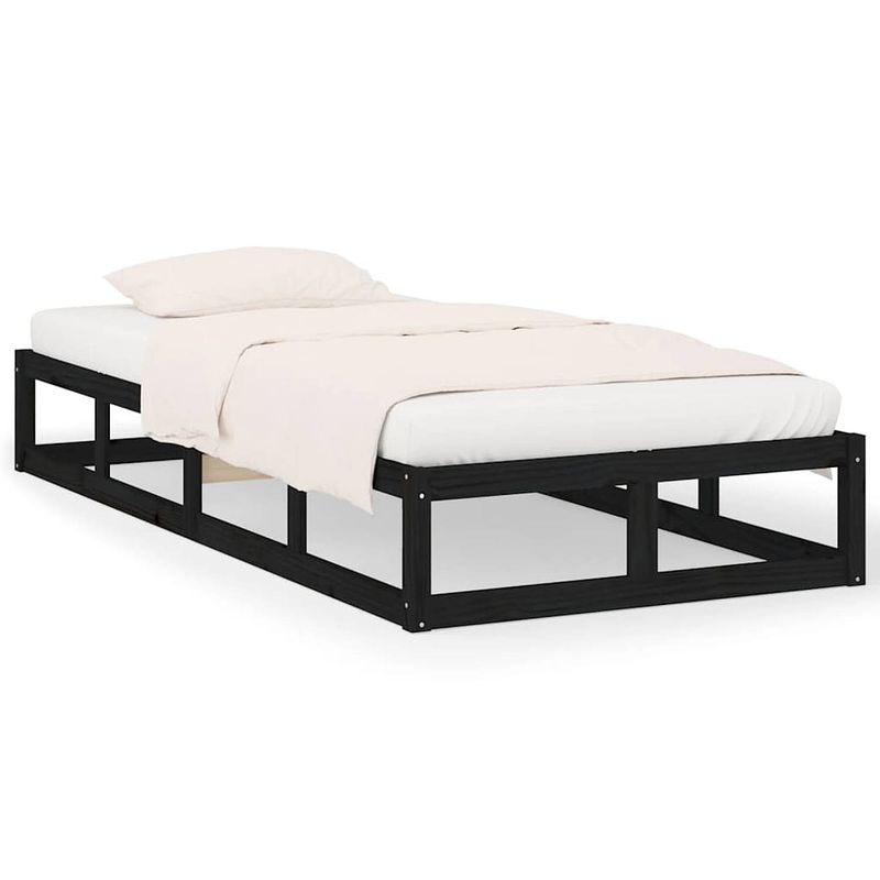 Foto van Vidaxl bedframe massief hout zwart 75x190 cm 2ft6 small single