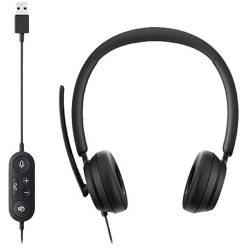 Foto van Microsoft i6n-00010 on ear headset kabel computer stereo zwart noise cancelling volumeregeling, microfoon uitschakelbaar (mute)