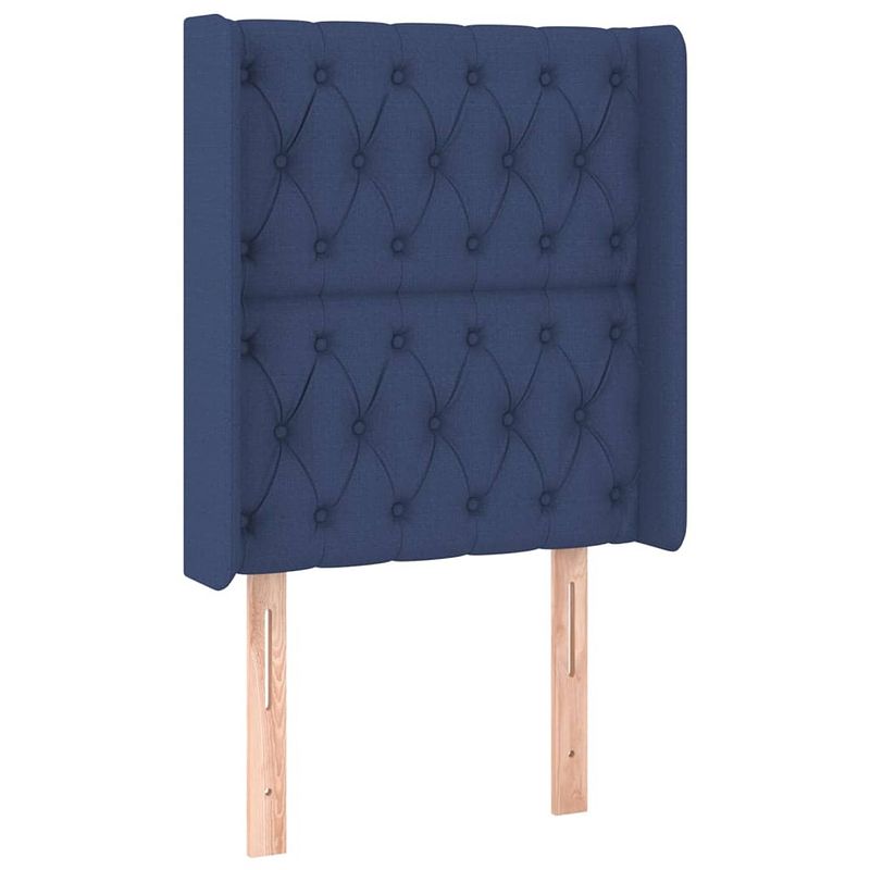 Foto van The living store hoofdeind blauw stof - 83x16x118/128 cm - trendy design