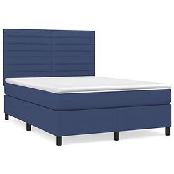 Foto van The living store boxspringbed - blauw stoffen bedframe met pocketvering matras en topmatras - 193 x 144 x 118/128 cm