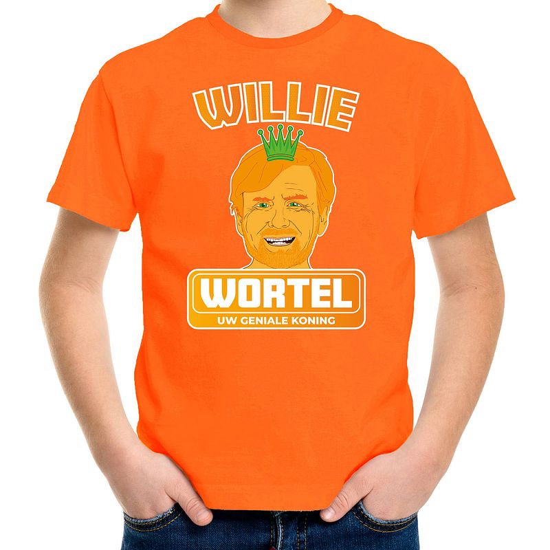 Foto van Oranje koningsdag t-shirt - willie wortel - willem - voor kinderen 158-164 (xl) - feestshirts