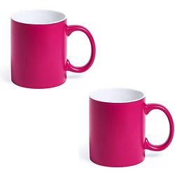 Foto van 6x drinkbekers/mokken fuchsia/wit 350 ml - bekers