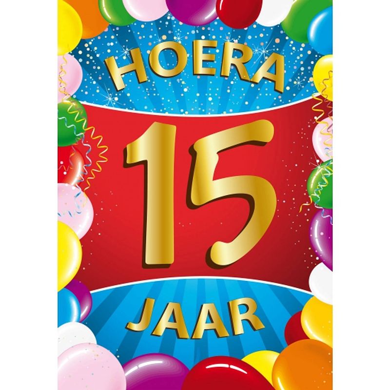 Foto van 15 jaar mega deurposter 59 x 84 cm leeftijd verjaardag feestartikelen - feestposters