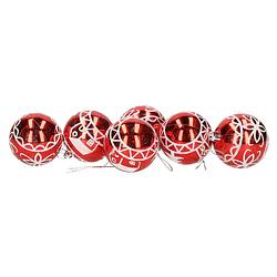 Foto van 6x stuks gedecoreerde kerstballen rood kunststof 6 cm - kerstbal