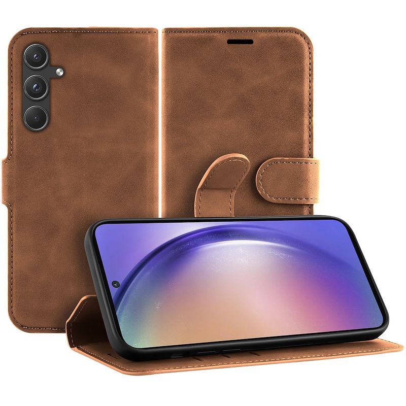 Foto van Just in case premium wallet case voor samsung a55 telefoonhoesje bruin