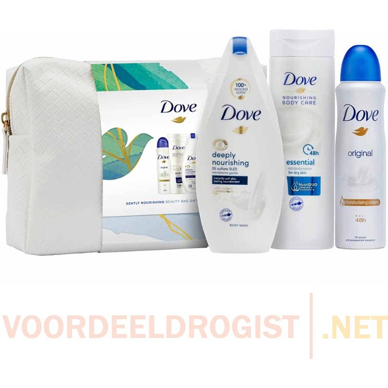 Foto van Dove gently nourishing geschenkset - toilettas met douchegel, deodorant & bodylotion