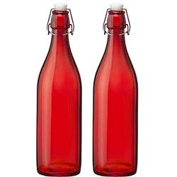 Foto van Set van 2x stuks rode giara waterflessen van 1 liter met dop - decoratieve flessen