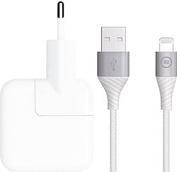 Foto van Apple oplader 12w + bluebuilt usb a naar lightning kabel 1.5m nylon