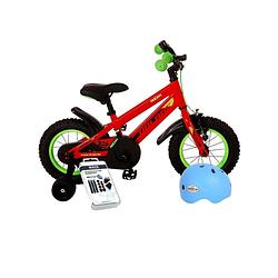 Foto van Volare kinderfiets rocky - 12 inch - rood/groen - inclusief fietshelm & accessoires